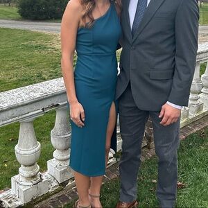 Hello Molly, one shoulder, greenish-blue, size 4